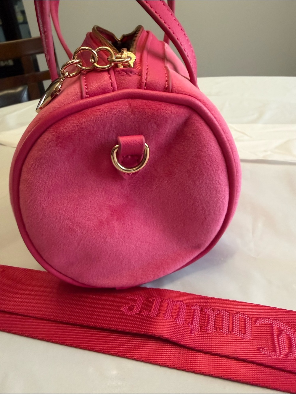 Juicy Couture Pink Velour Mini Barrel Bag Y2K Crossbody - Picture 14 of 15